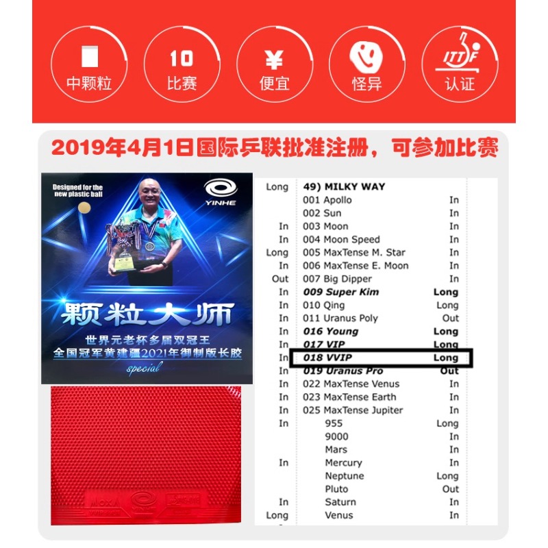 YINHE VVIP Maste Table Tennis  - Table Tennis Rubber บทวิจารณ์และราคา